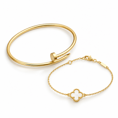 [Camiery] Clover White Mother-of-Pearl & JUSTE Bracelet Stack Set