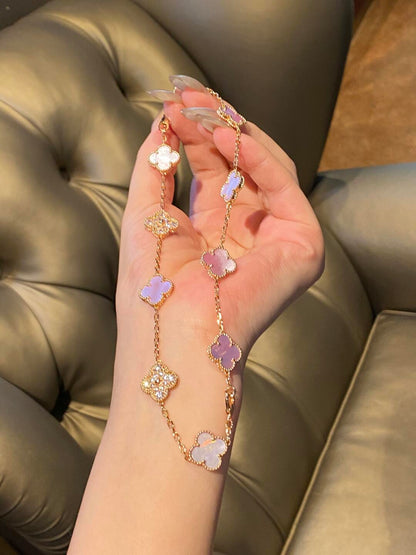 [Camiery]CLOVER 10 MOTIFS DIAMOND PINK MOP NECKLACE
