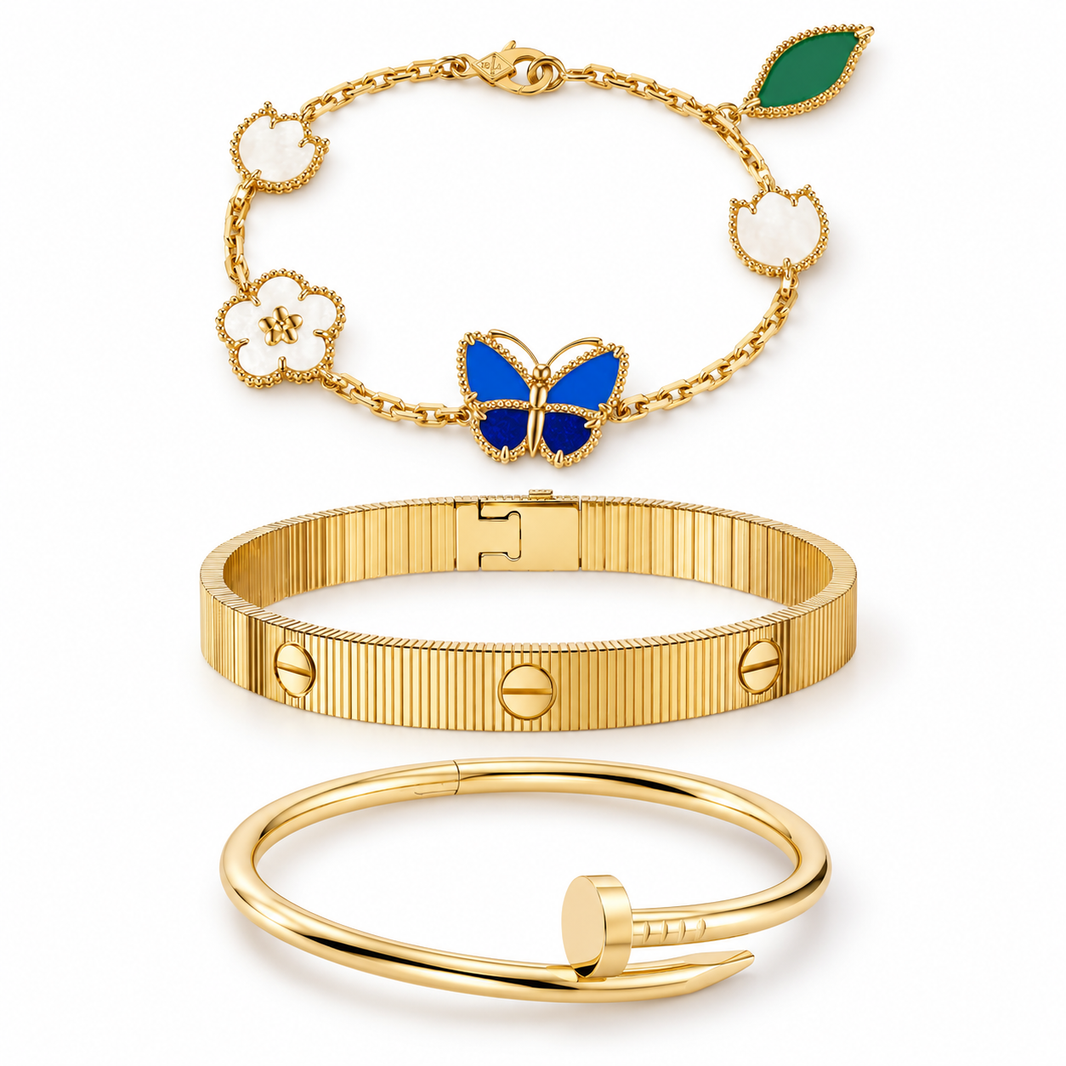 [Camiery]Clover Lucky Spring & Love & Juste Garden 3-Piece  Bracelet Stack Set