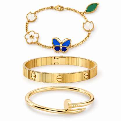 [Camiery]Clover Lucky Spring & Love & Juste Garden 3-Piece  Bracelet Stack Set