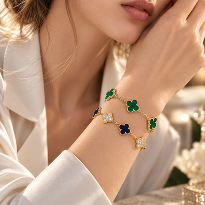 [Camiery]Clover 5-Motif Malachite & Pietersite Bracelet Stack Set