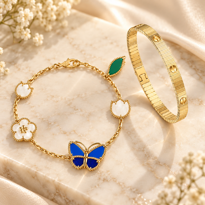 [Camiery] Lucky Spring Butterfly 5-Motif & LOVE Unlimited Bracelet Stack Set