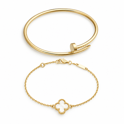 [Camiery] Clover White Mother-of-Pearl & JUSTE Bracelet Stack Set