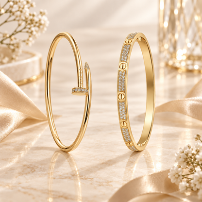 [Camiery] JUSTE Diamond & LOVE Diamond-Paved Bracelet Stack Set