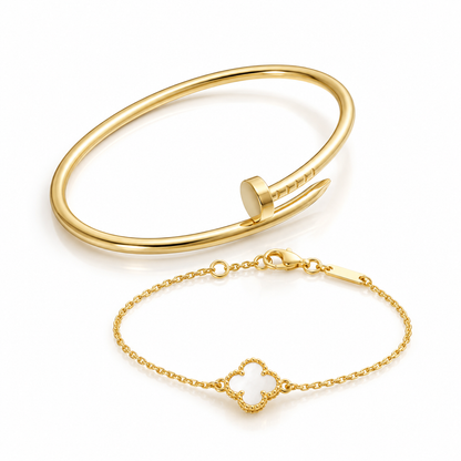 [Camiery] Clover White Mother-of-Pearl & JUSTE Bracelet Stack Set