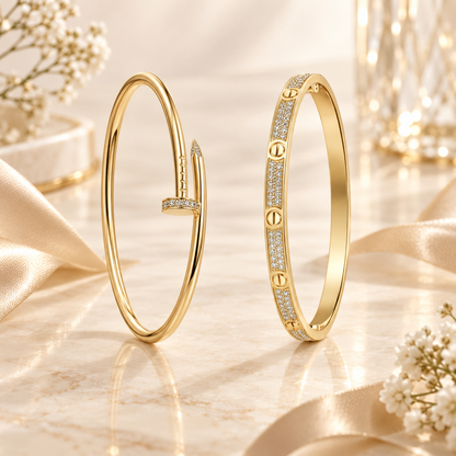 [Camiery] JUSTE Diamond & LOVE Diamond-Paved Bracelet Stack Set