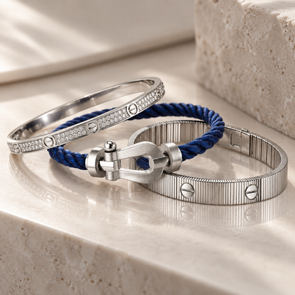 [Camiery]Love & Force Large Horseshoe Trio Bracelet Stack Set