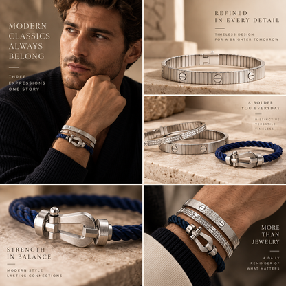 [Camiery]Love & Force Large Horseshoe Trio Bracelet Stack Set