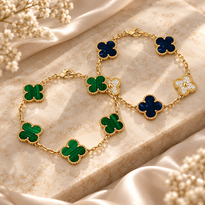 [Camiery]Clover 5-Motif Malachite & Pietersite Bracelet Stack Set