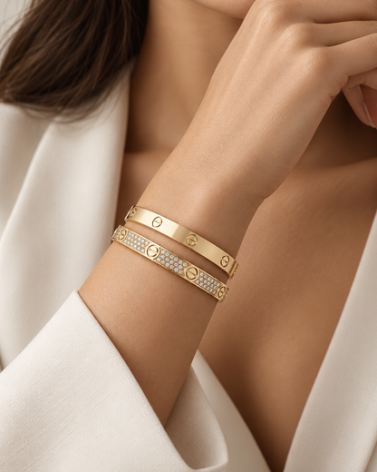 [Camiery] LOVE  Classic & Diamond-Paved Bracelet Stack Set