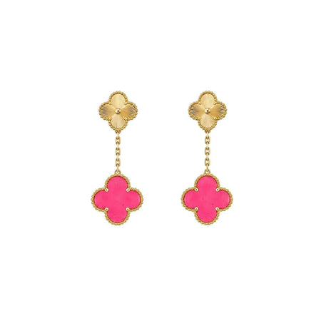 [Camiery]Clover Pink Enamel Necklace & Earring Jewelry Set