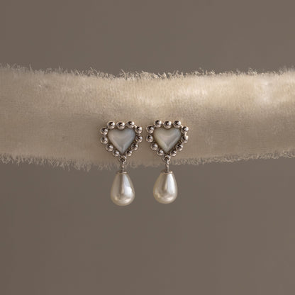 Pearl Heart Beaded Drop Studs